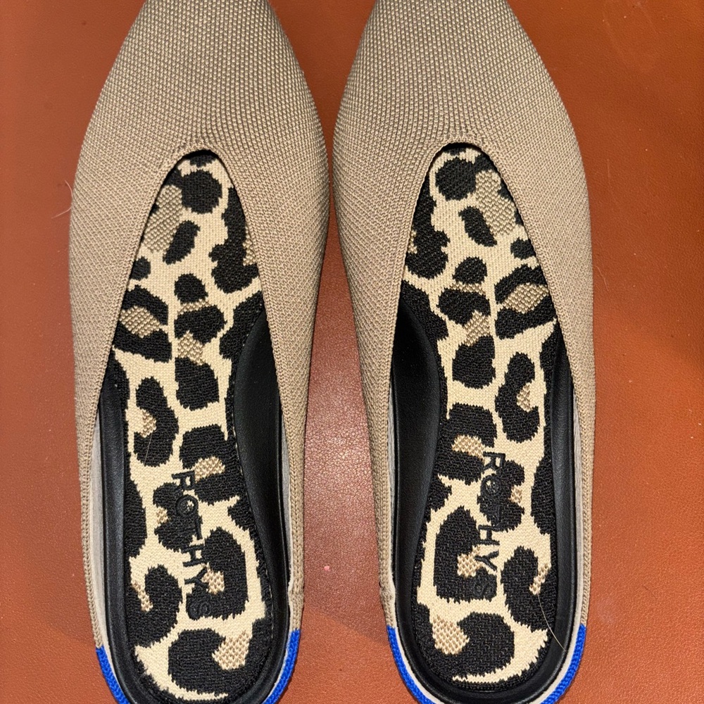 Rothy's Tan Women's Shoes with Leopard Print bottom and liner